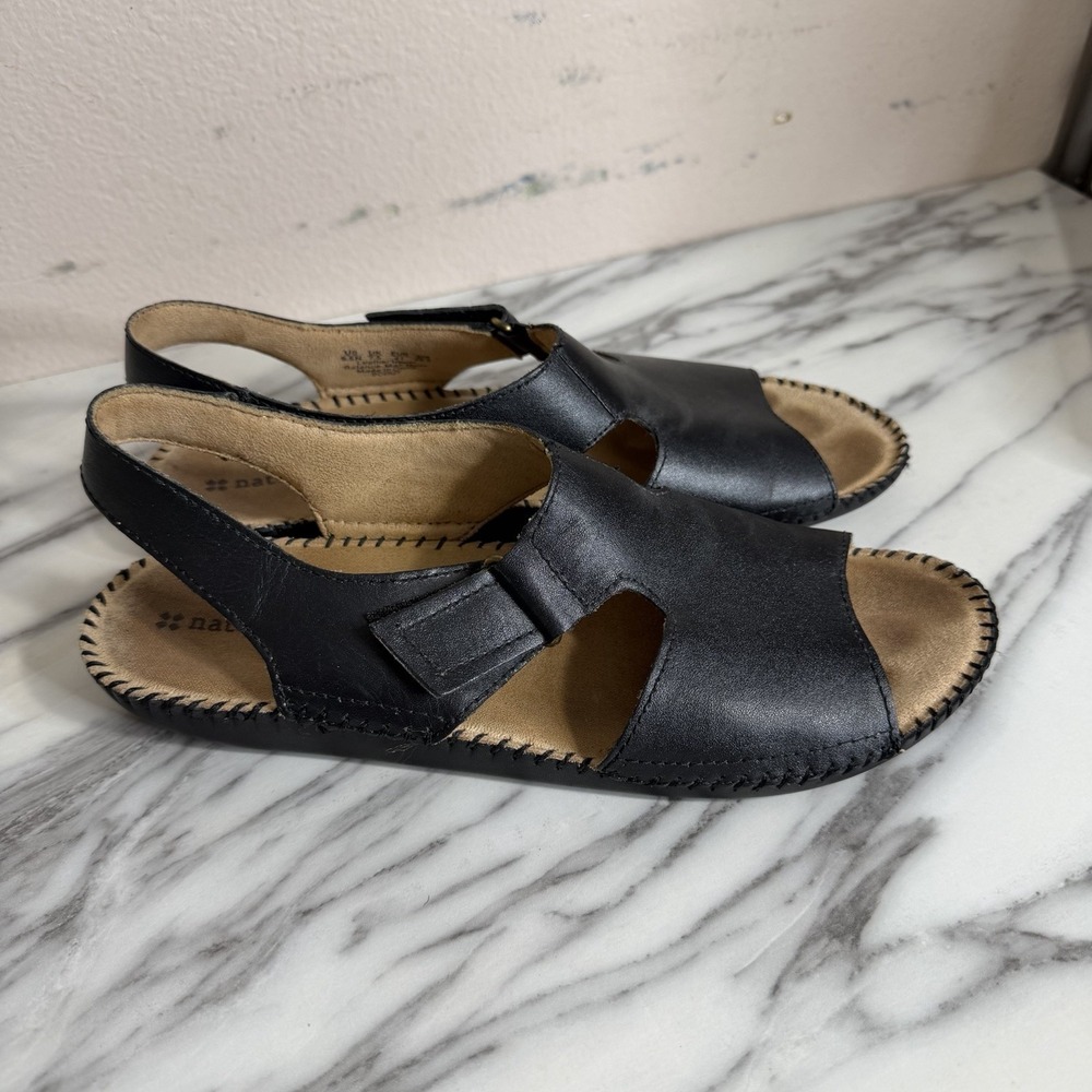 Naturalizer Scout Black Leather Slingback Sandals Womens 9.5 N Comfort strappy